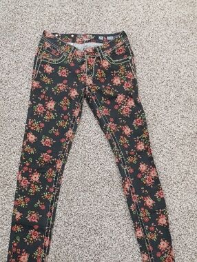 Miss Me Soft Black Jeans with Pink & Green Floral Print Size 25